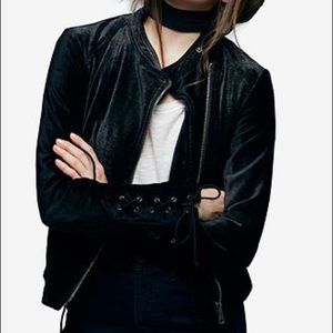 Free People Black Velvet Lace-Up Jacket